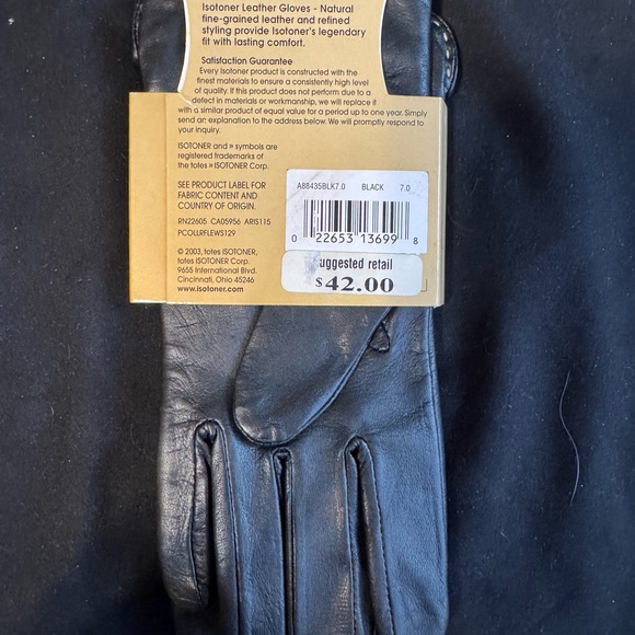 Isotoner Black Leather Fleece-Lined Gloves Size 7 - Picture 2 of 2